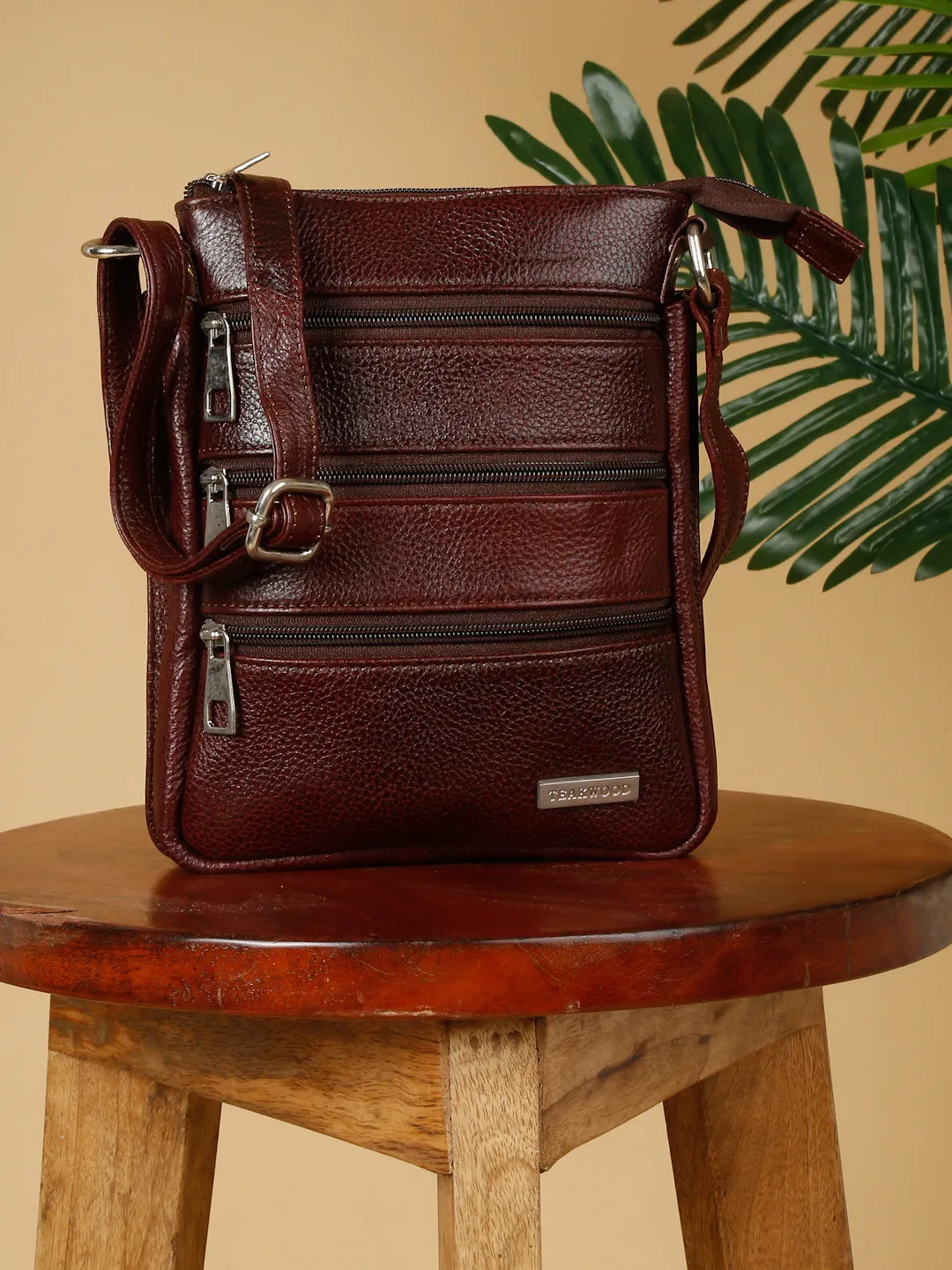 Unisex Brown Leather Sling Bag