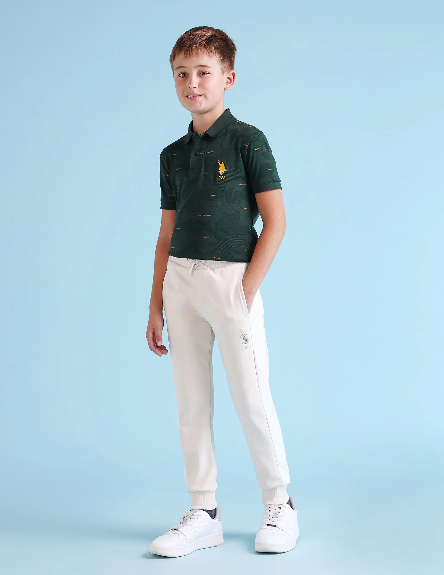 U.S. Polo Assn. Kids Boys Brand Printed Regular Fit Joggers