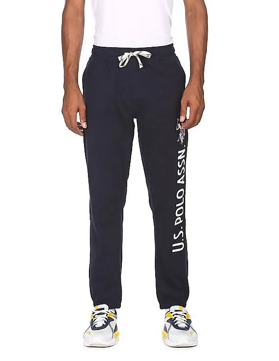 U.S. Polo Assn. Men Navy Elasticized Waist Brand Print Joggers