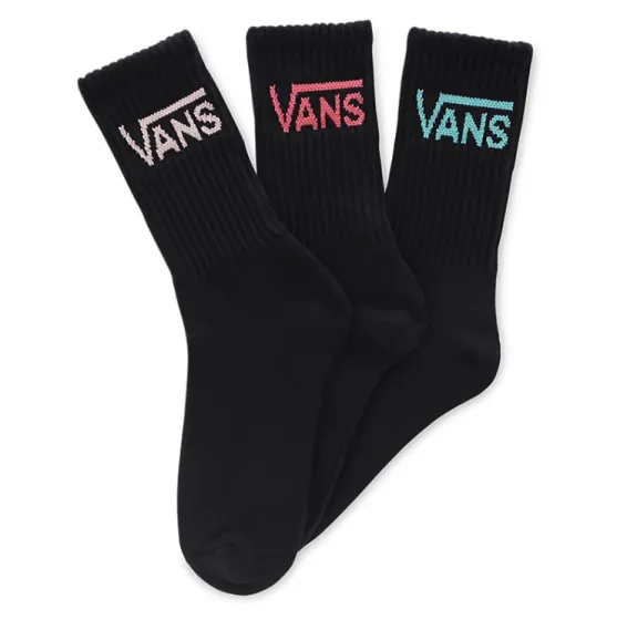 Vans Classic Womens Crew 3 Pack Socks - Black/Multi