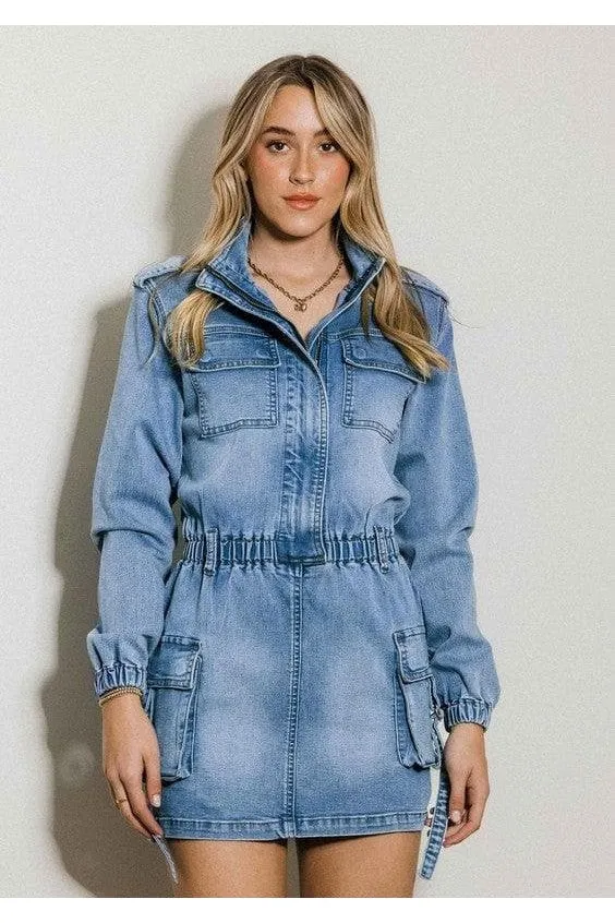 Vibrant M.i.U Long Sleeve Denim Romper Skirt