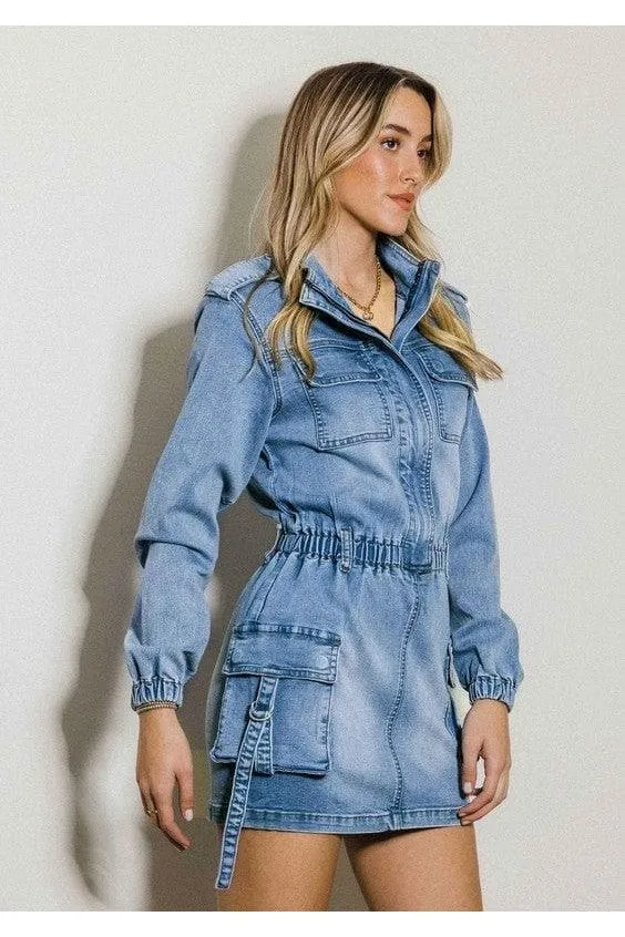 Vibrant M.i.U Long Sleeve Denim Romper Skirt