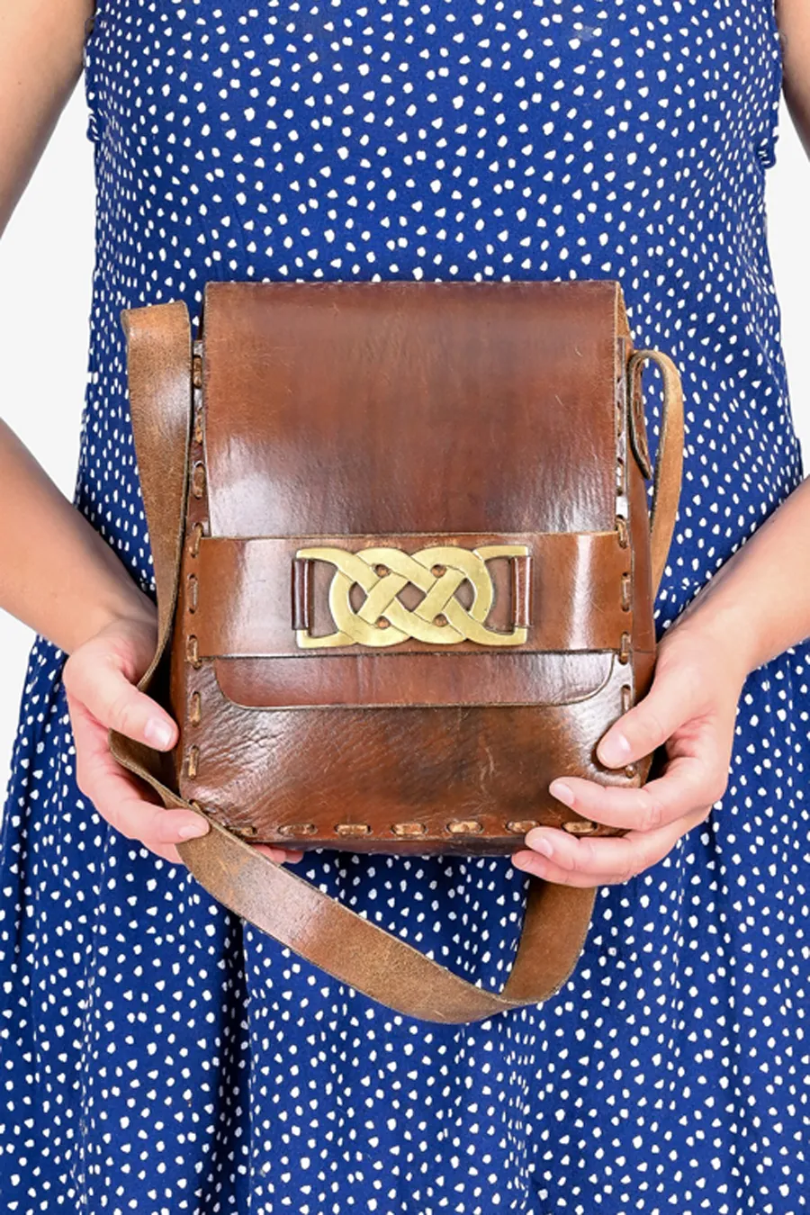 Vintage 1970's Hand Tooled Leather Handbag - Brick Vintage