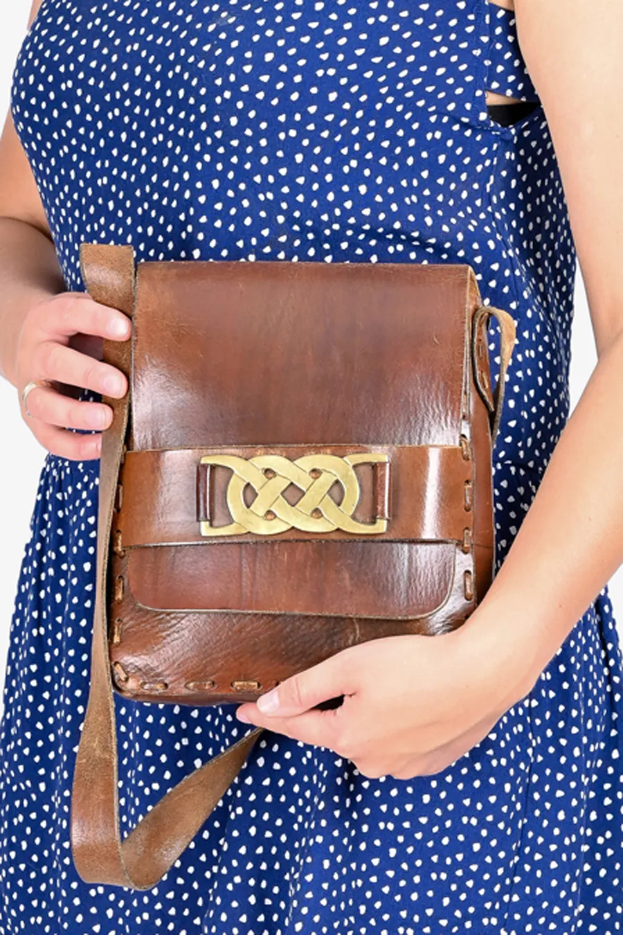 Vintage 1970's Hand Tooled Leather Handbag - Brick Vintage