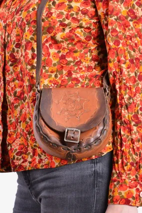 Vintage 1970's Tooled Leather Saddle Bag - Brick Vintage