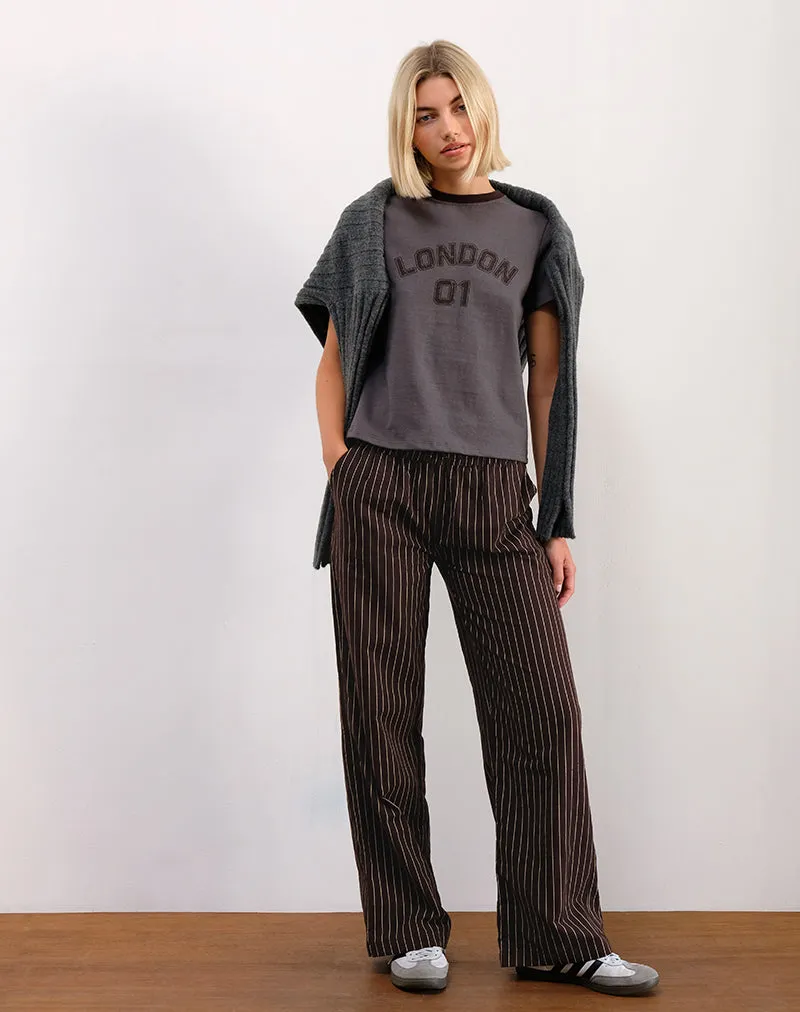 Wasic Wide Leg Linen Trousers in Deep Mahogany Pencil Stripe