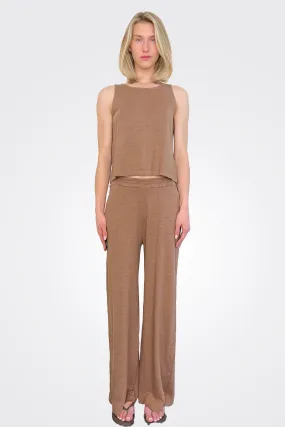 Wide Leg Comfort Trousers - Mocha