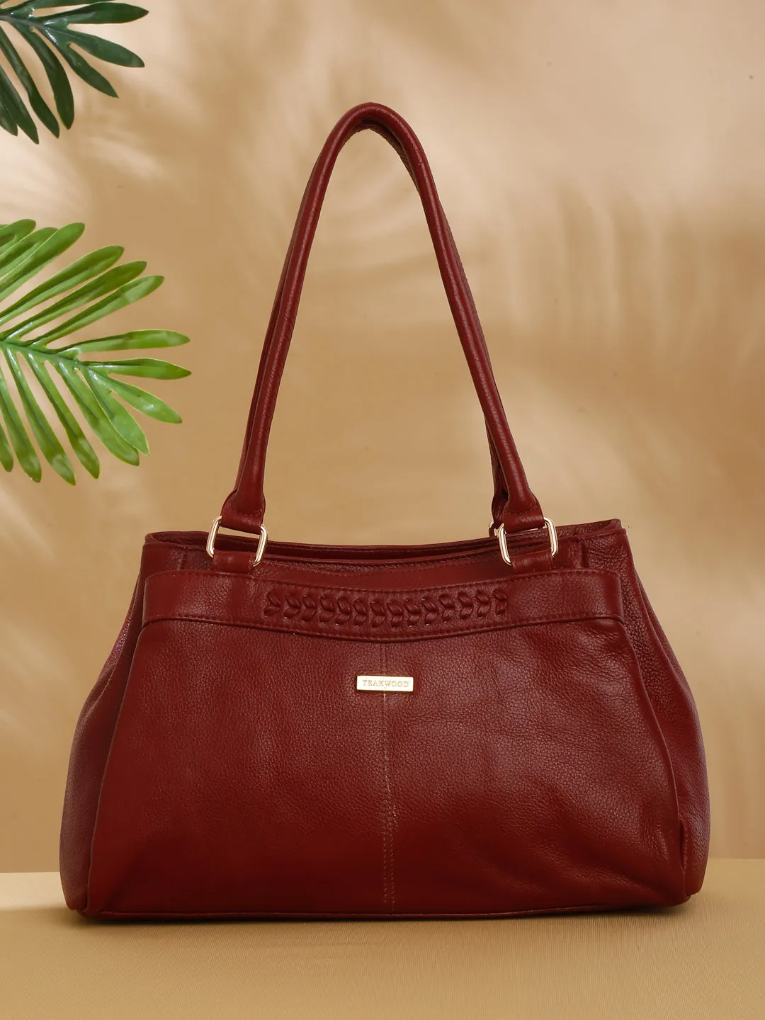 Women Red Leather Handheld bag