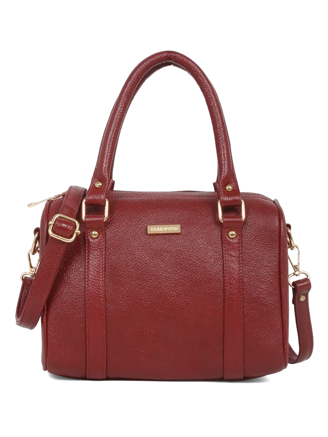 Women Red Texture Leather Structured Bag