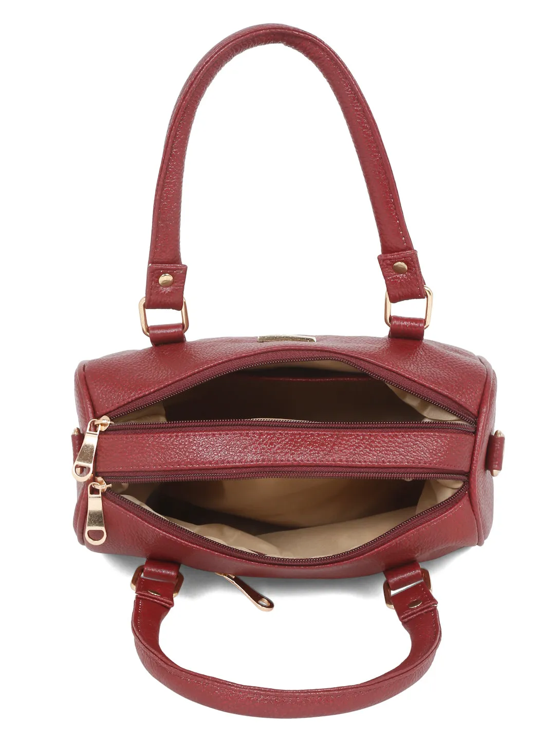 Women Red Texture Leather Structured Bag