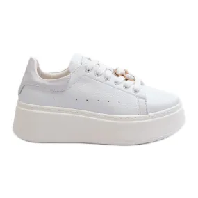 Women's Leather Platform Sneakers With Teddy Bear White Vinceza 66641