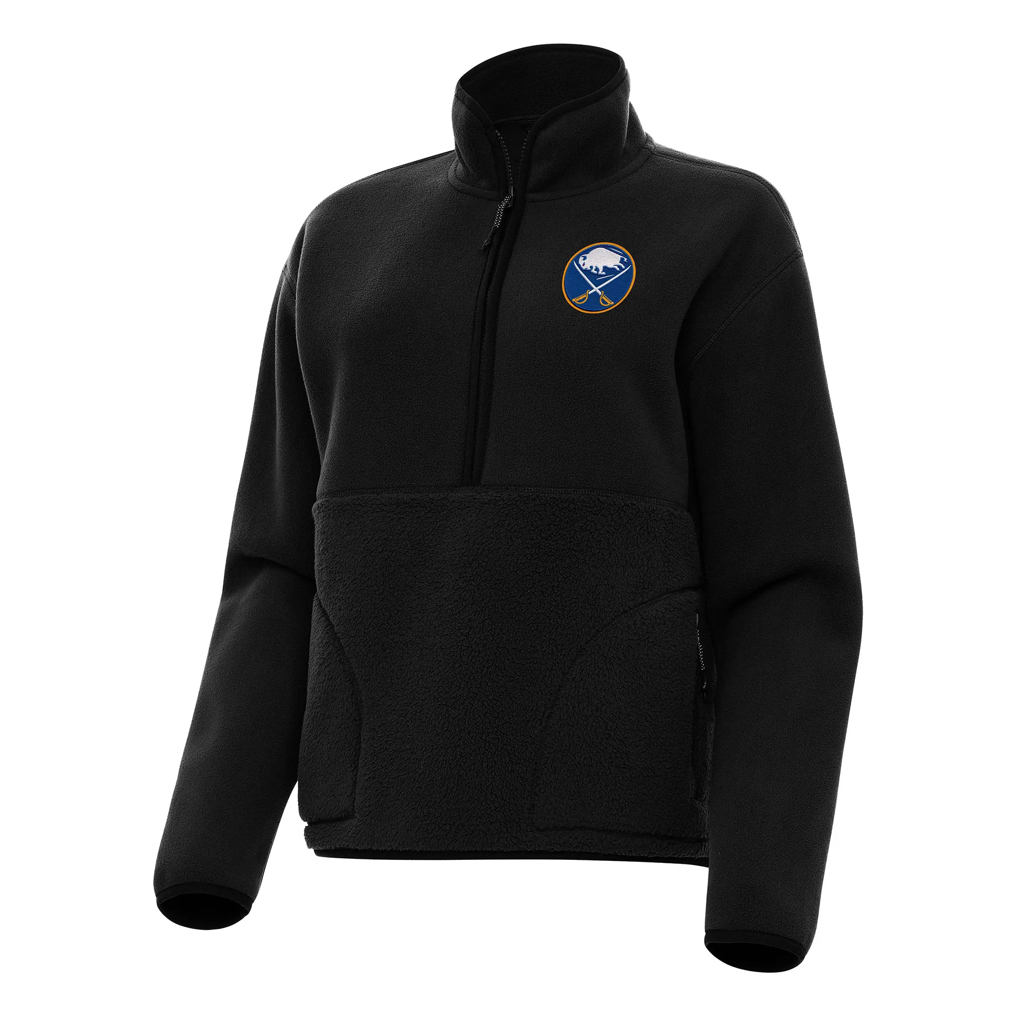 Women's Buffalo Sabres Antigua Black Figure Half-Zip Pullover Sweatshirt