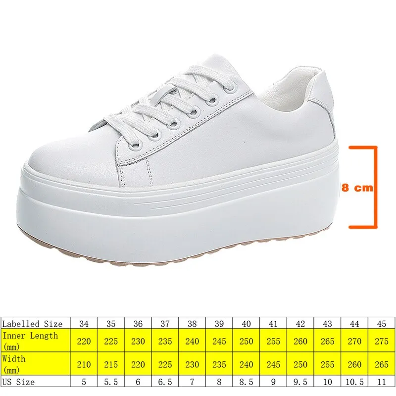 Women's Genuine Leather Green White 8cm Platform Wedge Sneakers Shoes