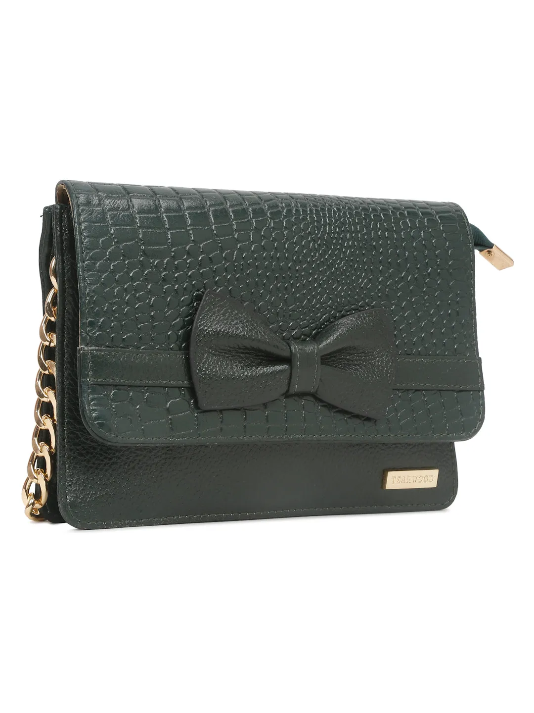 Women's textured Leather Sling Bag With Bow