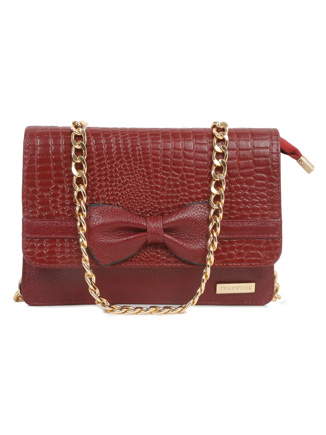 Women's textured Leather Sling Bag With Bow