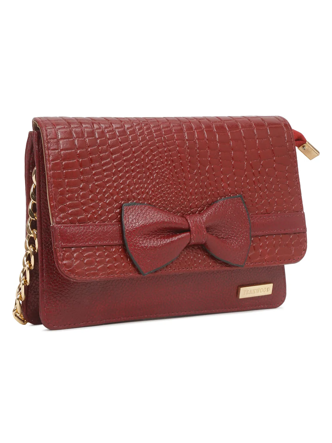 Women's textured Leather Sling Bag With Bow