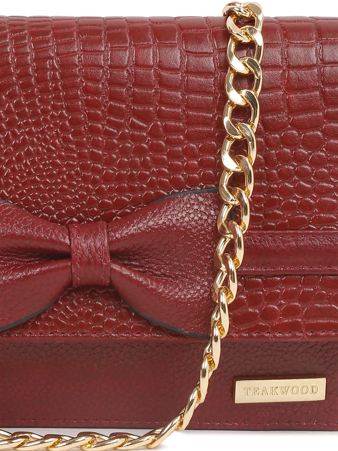 Women's textured Leather Sling Bag With Bow