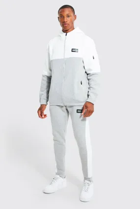 Zip Hooded Panelled Tracksuit With Tape | boohooMAN UK